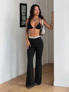 Coolane Women's Lace Patchwork Flare Pants - Black - View 4