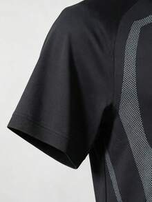 GymBeat Men's Striped Print Button Half-Placket Short Sleeve Sports Polo Shirt, Gym - Black - View 4