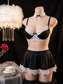 Dansine 4pcs Women Sexy Maid Cosplay Costume Set - Black and White - View 4