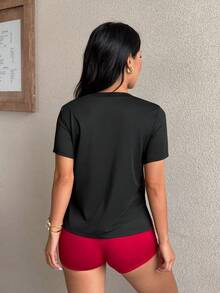Dewbera Dewbera Casual Sporty Athleisure Versatile Short Sleeve Sportswear Gym Workout Black And White Summer - Black - View 2