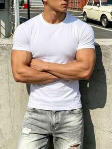 Gym Rark Men's Solid Color Casual Versatile Daily Travel Sports T-Shirt, Gym - White - View 3