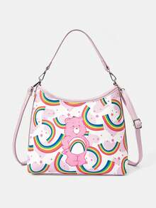 SHEIN X Care Bears Cartoon Pattern Fashion Commuter Handbag - Pink yellow green blue - View 1