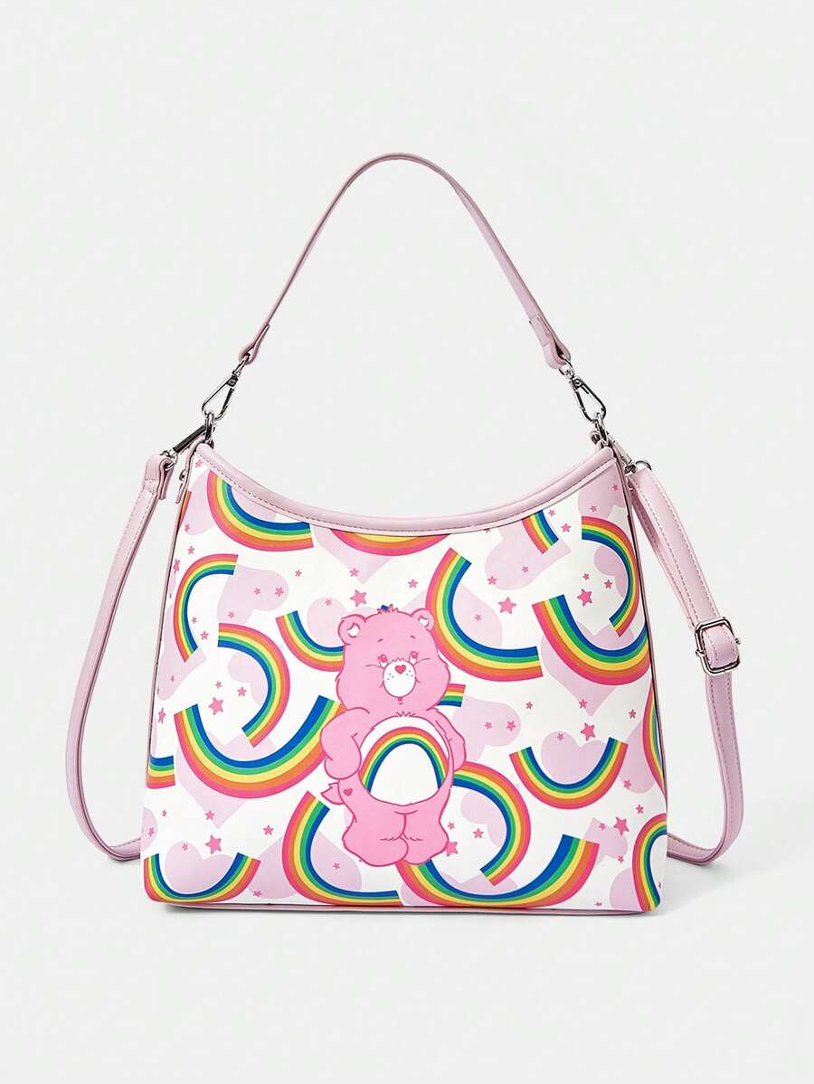 SHEIN X Care Bears Cartoon Pattern Fashion Commuter Handbag - Pink yellow green blue - View 1