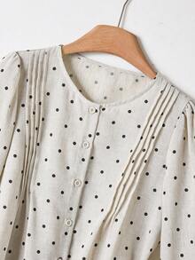 Rusticease Blouse décontractée à manches longues à pois pour femmes, à simple boutonnage, avec ourlet à volants, blanc à pois, automne - Nude - Voir 4