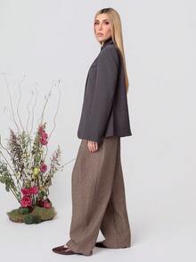 PRISCILA ESCOTO PRISCILA ESCOTO Stand Collar Oblique Placket Blazer, Crafting A High-End Business Look Fall - Grey - View 6