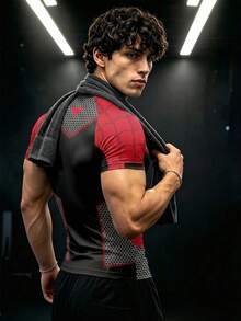 Coreblaze Men's Geometric Print Raglan Short Sleeve Sports T-Shirt, Gym - Black - View 4