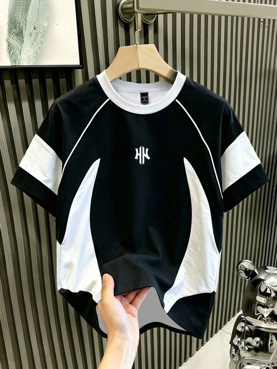 Chillumni Men's Letter Print Colorblock Casual Everyday T-Shirt - Multicolor - View 1