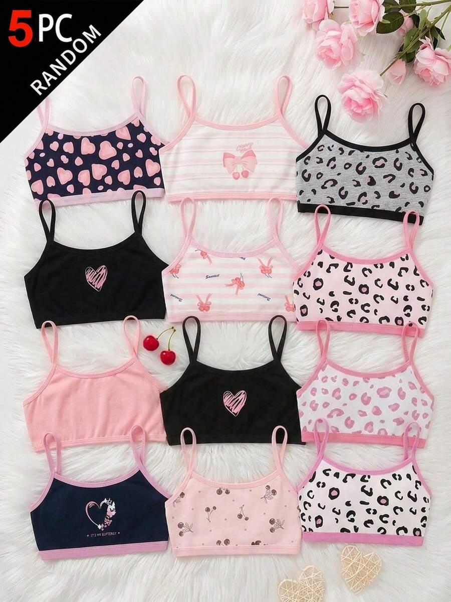 SHEIN Tween Girl Tween Girl Cute Simple Leopard Print Heart Pattern Soft Skin-Friendly Children Student Puberty Underwear 5pcs Set Valentine's Day - Multicolor - View 1
