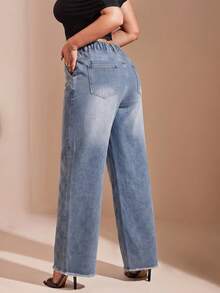 Comfortcana Plus Size Women's Casual Daily Denim Jeans With Pockets And Buttons - Medium Wash - View 2