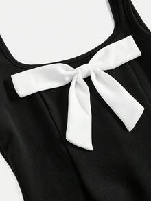 Girlism 少女夏季可愛優雅黑白蝴蝶結無袖A字荷葉邊迷你洋裝，華麗派對花童婚禮畢業禮服 - 黑與白 - 查看 6