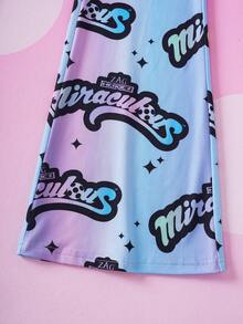 Miraculous Ladybug X SHEIN Set med rundhalsad kortärmad t-shirt med tecknad karaktärstryck och byxor med bokstavstryck för tween-flickor - Svart - Visa 7