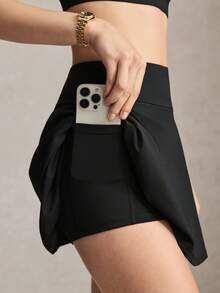 Activina Damen Sommer- und Frühjahrs-Activewear Zweiteiler Set mit schwarzem Sport-BH mit Kreuzrücken, Mini-Skater-Rock und praktischer Tasche, ideal für Sport - Schwarz - Übersicht 7