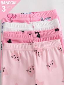 3 Sets Random Baby Girls Cute Heart & Cartoon Print Short Sleeve Shorts Knit Snug Fit Pajamas Set - Multicolor - View 6