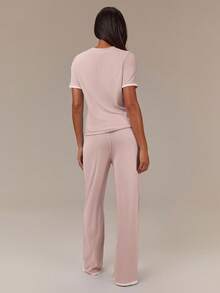 SHEIN Set de 2 piezas de pijama casual de mujer con colores contrastantes - Multicolor - Ver 3