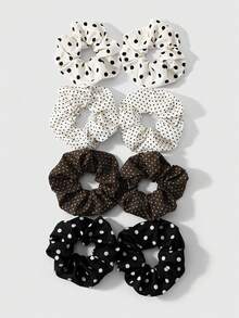 ROMWE Anime 4Pcs Fashionable Retro Versatile Multi-Color Love Polka Dot Large Intestine Ring Ponytail Ring, Combination Set, Daily Wear By Sisters - Multicolor-65 - View 2