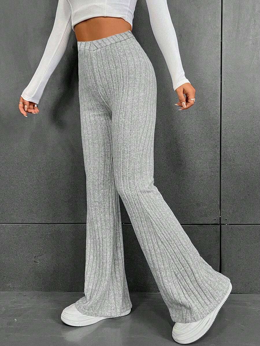 SHEIN EZwear 高腰喇叭褲 - 灰色 - 查看 1