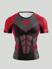 Coreblaze Men's Geometric Print Raglan Short Sleeve Sports T-Shirt, Gym - Black - View 1