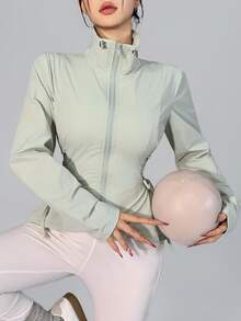 DAZY 女款長袖綠色抽繩收腰運動健身休閒戶外夾克，韓風，秋/夏 - 綠色 - 查看 8