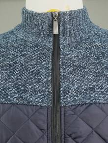 Cardigan de punto con cremallera y contraste de color para hombre - Azul - Ver 3