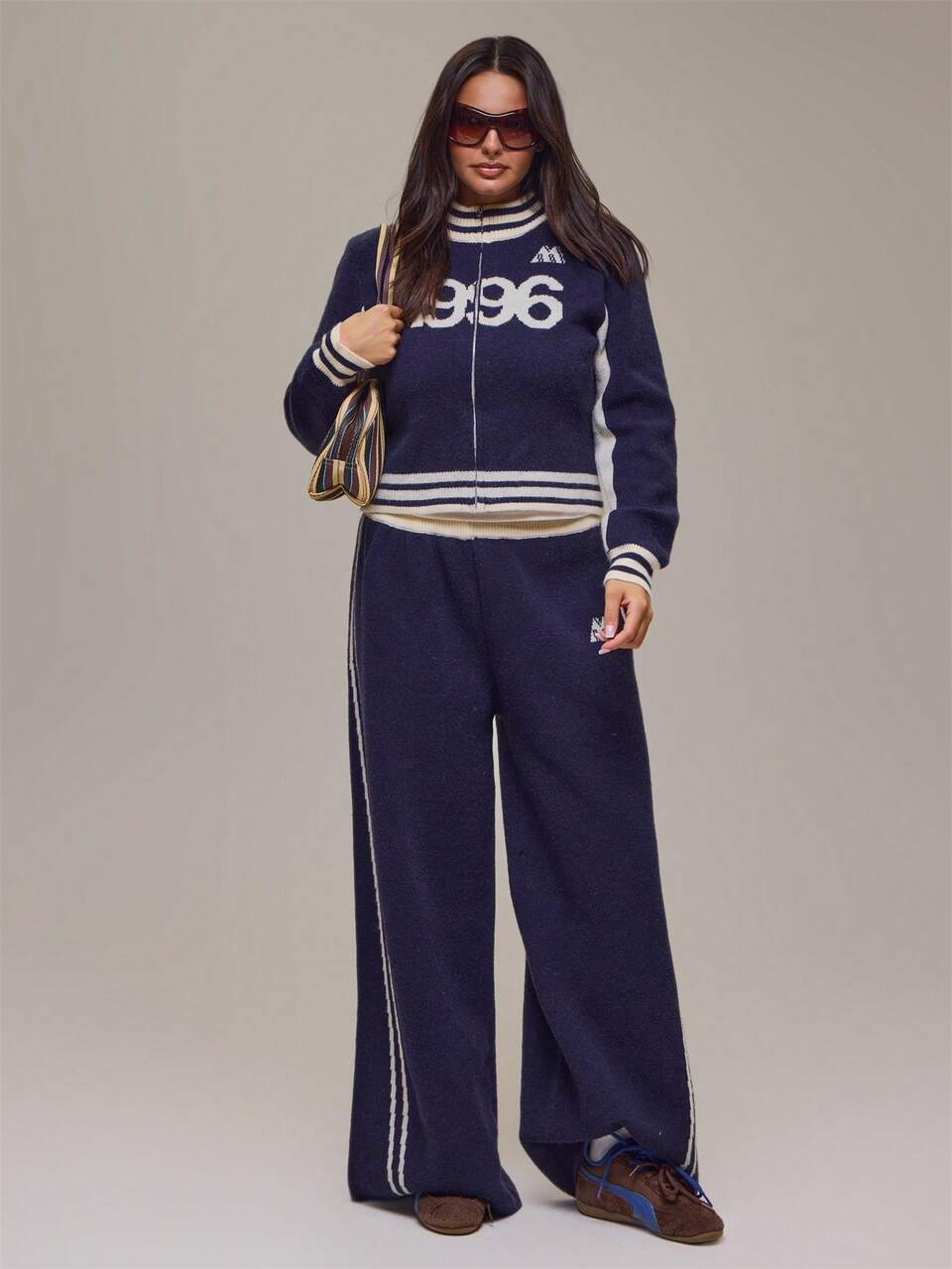 Plus Size Blue Knit Funnel Neck Graphic Long Sleeve Jacket Winter Fall Autumn Casual Top Day Outfit Comfy Outfit Cool