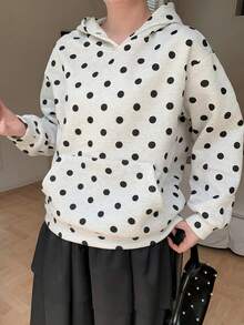Dazy Plus Large Polka Dot Loose Hooded Sweatshirt For Girls, Casual Daily Wear, Spring And Autumn - Light Grey - View 6