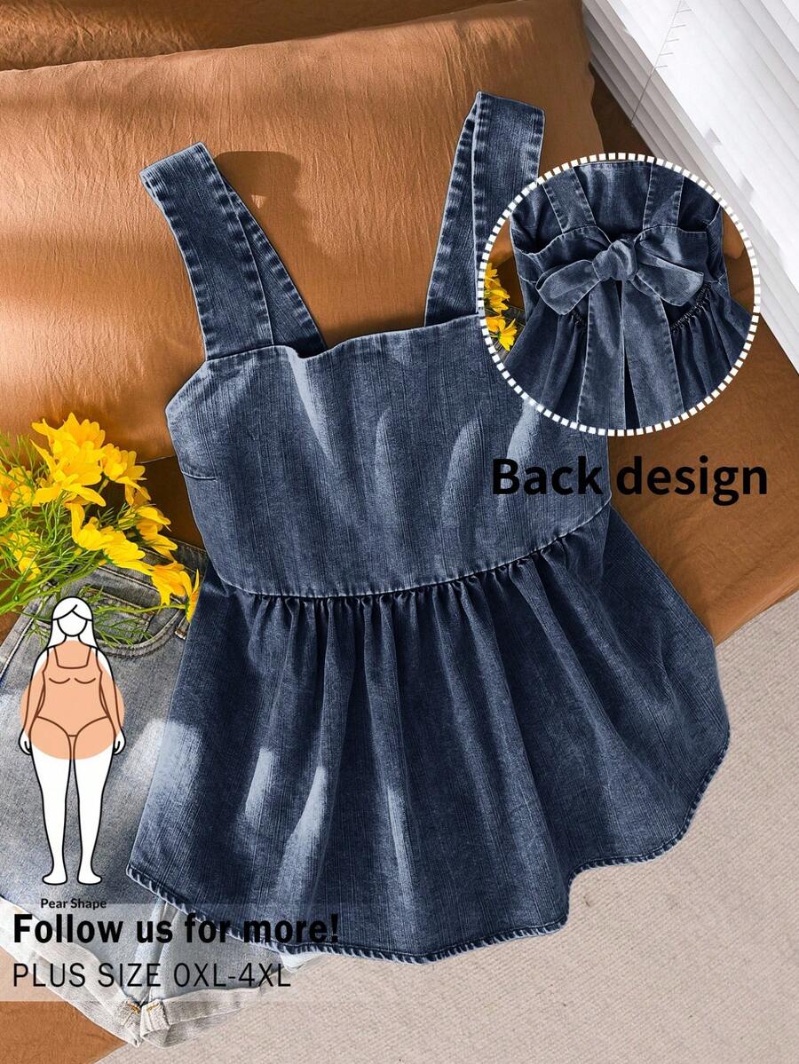 CosyJoli Blus Kasual Wanita Ukuran Besar Warna Biru dengan Desain Pita di Belakang untuk Beraktivitas di Luar Rumah, Model Baru 2026