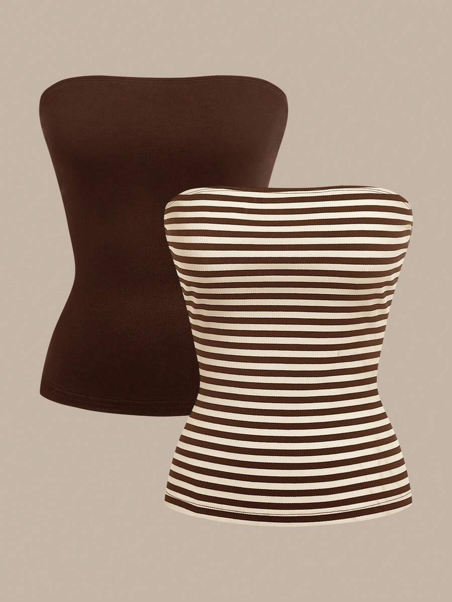 SHEIN BASICS 2 piezas de tops para mujer - Café integral - Ver 1