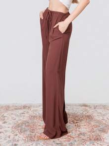 PRISCILA ESCOTO PRISCILA ESCOTO Women's Linen Blend Low Waist Straight Leg Casual Pants, Suitable For Holidays Work Pants,Linen Pants Brown Summer - Rust Brown - View 4