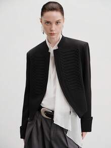Aveloria Modichic Black Court Style Short Stand Collar Jacket Military Style Elegant Frog Button Swallowtail Waist-Cinching Blazer Women's Slim Fit Spring/Autumn Dinner - Black - View 1