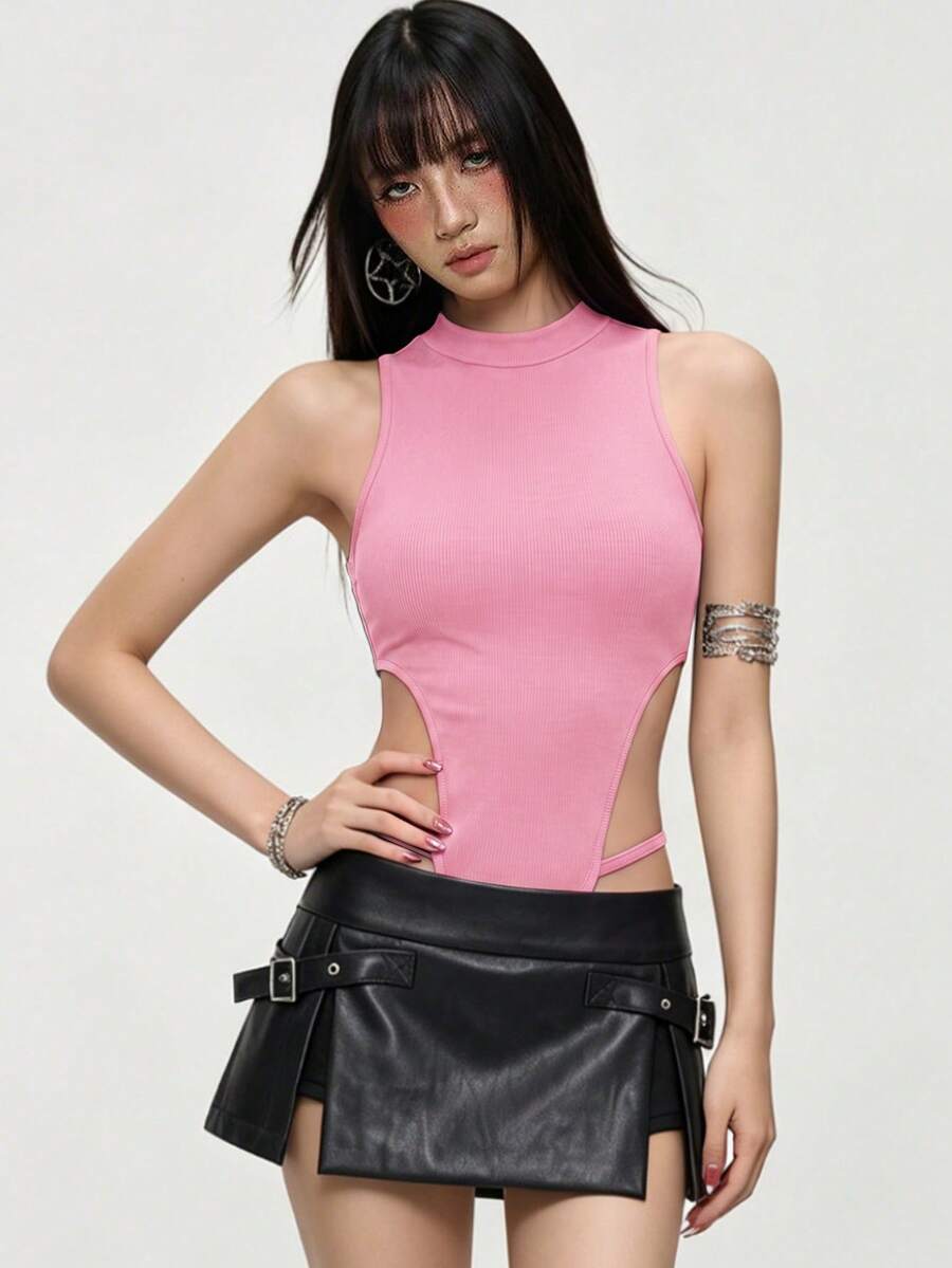 Rina Fox 女款無袖細肩帶性感連身衣 極簡修身背心上衣 粉色 秋季 外出夜生活穿搭 - 粉色 - 查看 1