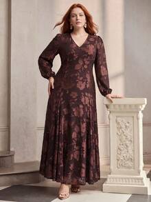 MOTF PREMIUM WOMEN'S PLUS SIZE JACQUARD FLARE HEM BOHEMIAN STYLE DRESS FALL - Coffee Brown - View 7