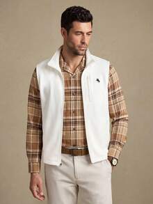 Lornavo Men's Knight Pattern Zipper Casual Daily Travel Vest - White - View 1