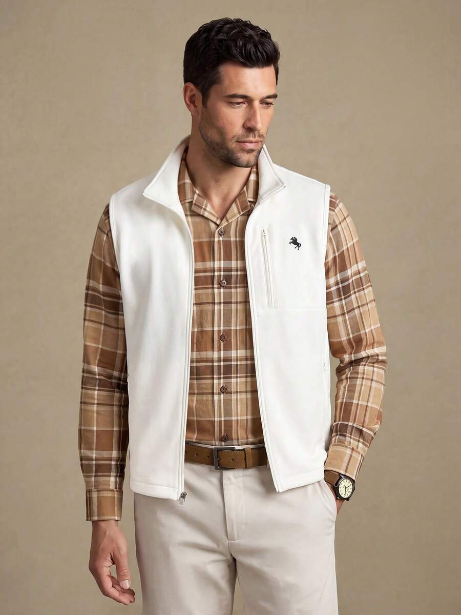 Lornavo Men's Knight Pattern Zipper Casual Daily Travel Vest - White - View 1