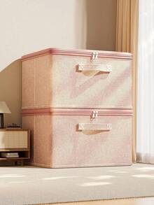 1 Large-Capacity Foldable Fabric Storage Box With Lid And Handle – Durable, Foldable Organizer Ideal For Storing Clothes, Toys, And Photos; Perfect For Closets, Bedrooms, And Home Use. - Baby Pink - View 5