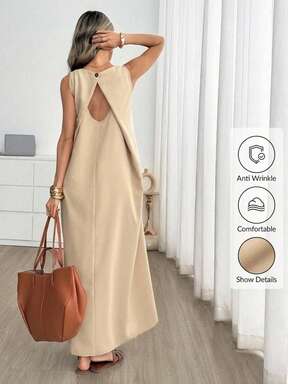 Easowa Vestido largo sin mangas de unicolor casual de verano para mujer