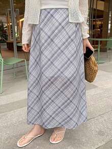 Dazy Plus All-Over Polka Dot Cute Girl Casual Korean Style Spring Summer Versatile A-Line Black Long Plus Size Women's Skirt - Grey - View 5