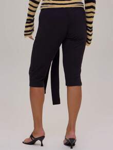 MUSERA Plus Size Black Tie Detail Capri Pants Winter Fall Going Out Womens Outfit - Black - View 4