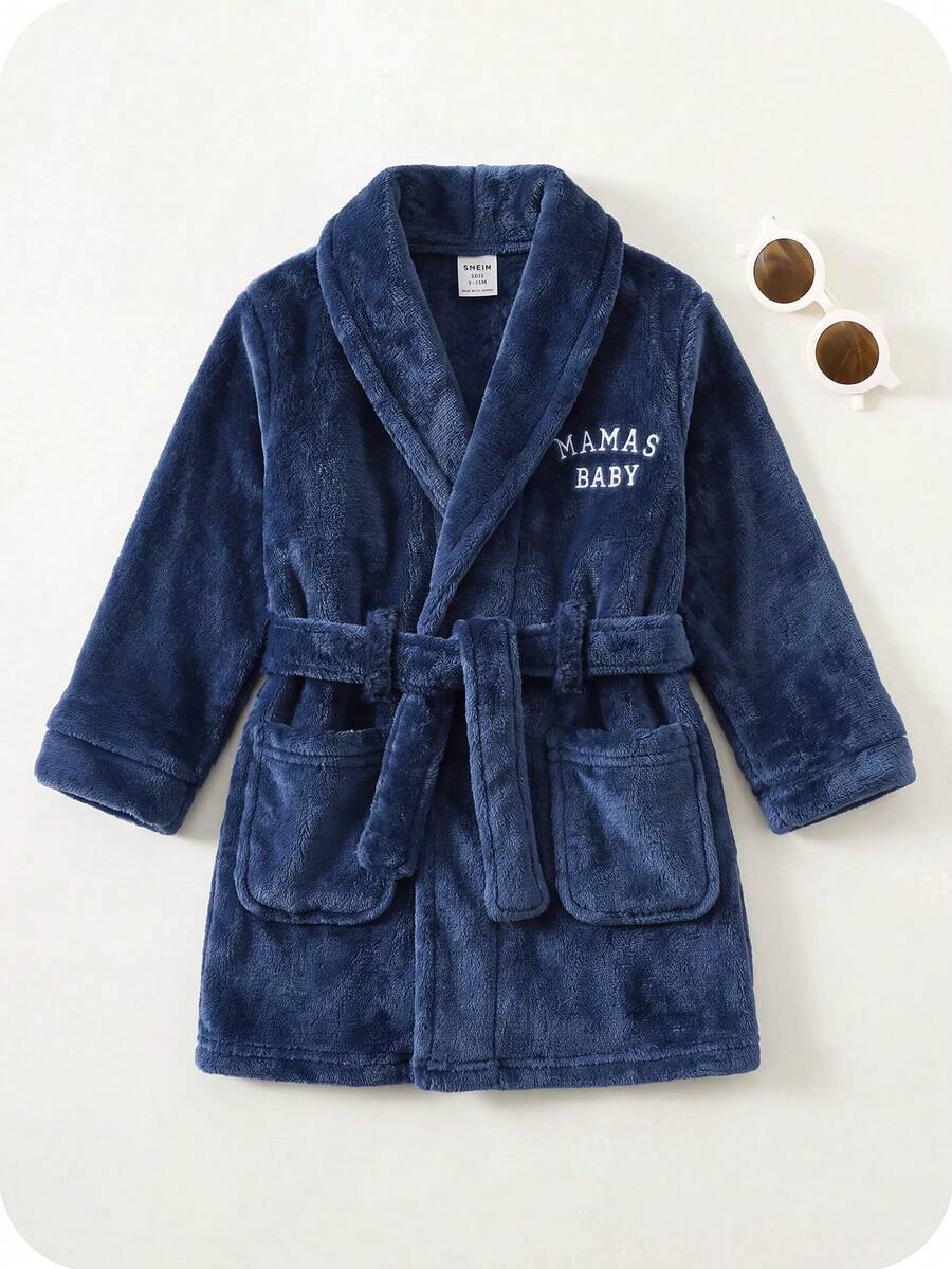 Baby Boy Cute Autumn/Winter Fluffy Deep Blue Embroidered Letter Pattern Loungewear - Royal Blue - View 1