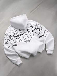 STYNVO Hoodie Kasual Pria dengan Cetakan Huruf, Musim Gugur/Dingin - Putih - View 3
