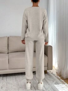 EURMUSE WOMEN SOFT TOUCH SWEATER AND SWEATER PANT TWO                          PİECE OUTFİT CO-ORDS  COOL - Beige - View 2