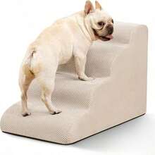 1pc Layer Beige Pet Climbing Ramp Stair Anti Slip Base Soft Wear Resistant Foam Step With Removable Washable Cover Joint Supportive Ladder For Senior Injured Pets Indoor Bed Sofa Access Portable Pet Ramp Furniture Helper - Beige - View 3