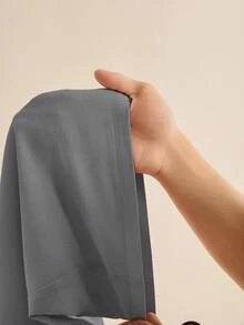 SHEIN Tall 100%水洗棉低腰直筒長褲，適合高個女性 - 灰色 - 查看 8