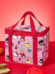 HELLO KITTY AND FRIENDS | SHEIN Cute Multi-Character Print Large Capacity Insulated Lunch Bag With Red Trim, Portable Cooler Tote For Picnic, School & Daily Use - Pink and red. - View 2