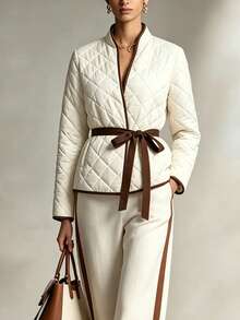 LUMIGAL Women's Winter Contrast Trim Belted Coat - Multicolor - View 4