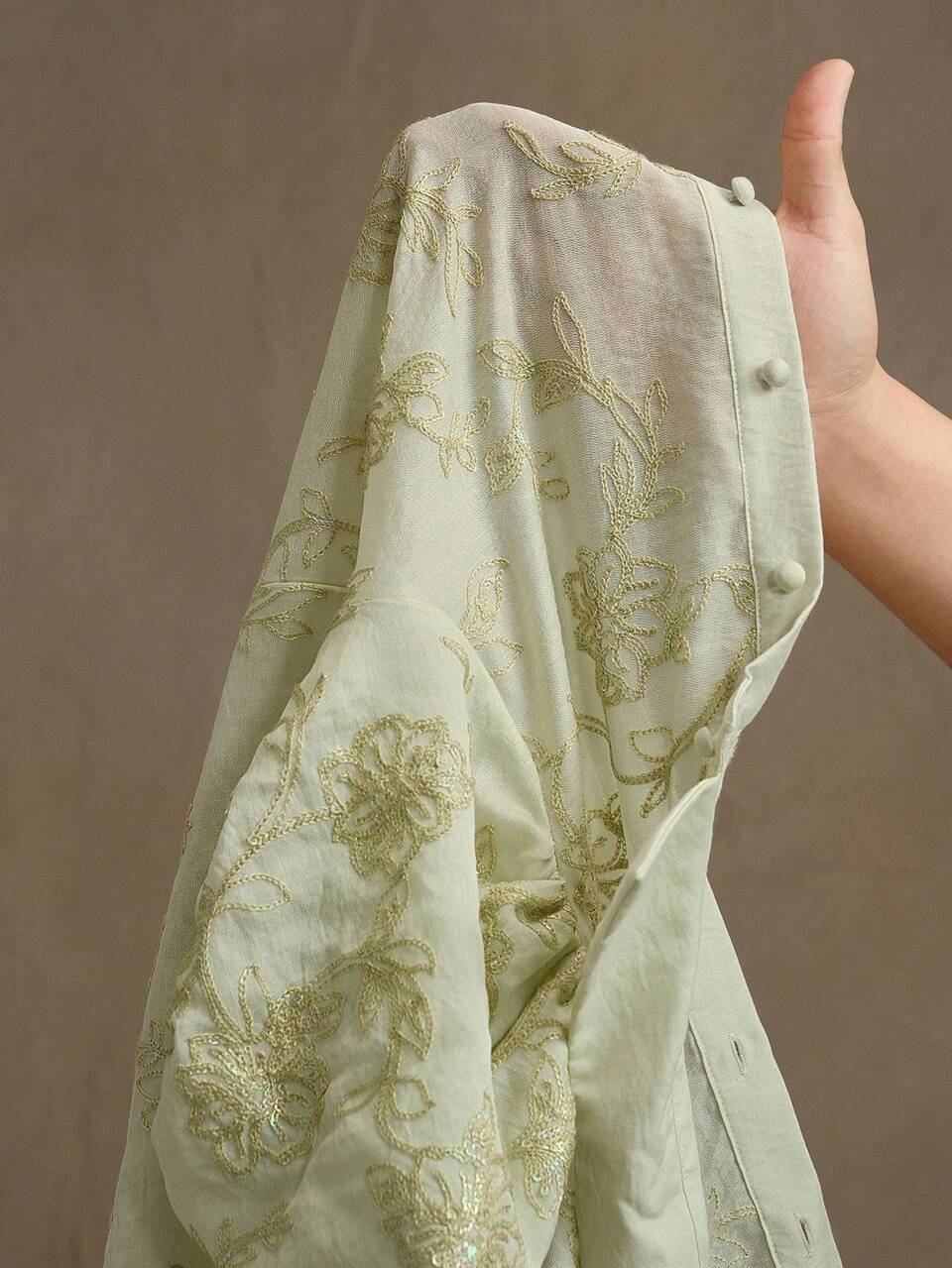 Anewsta Women's Elegant Romantic Colorblock Floral Gold Thread Embroidered Sheer Petal Sleeve Blouse For Party And Date, Spring For Women, Summer