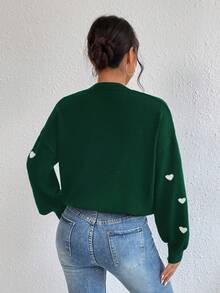 Cloudara Heart Pattern Drop Shoulder Sweater - Green - View 2