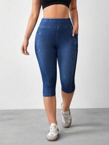 SHEIN Tall 休閒水洗高腰緊身牛仔褲 - 藍色 - 查看 6