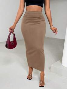 Glyssa Women's Slim Fit Sexy Printed Skirt - Mocha Brown - View 5