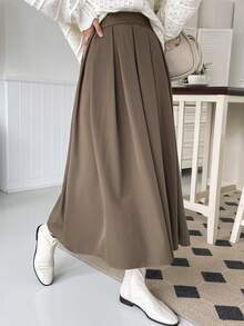 DAZY Falda plisada de unicolor versátil y de moda para ir al trabajo - Marrón Mocha - Ver 5