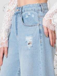 PRISCILA ESCOTO PRISCILA ESCOTO Women's Light Blue Jeans Low Waist Banana Pants Summer Casual, Going Out, Autumn For Women Fall - Light Wash - View 4
